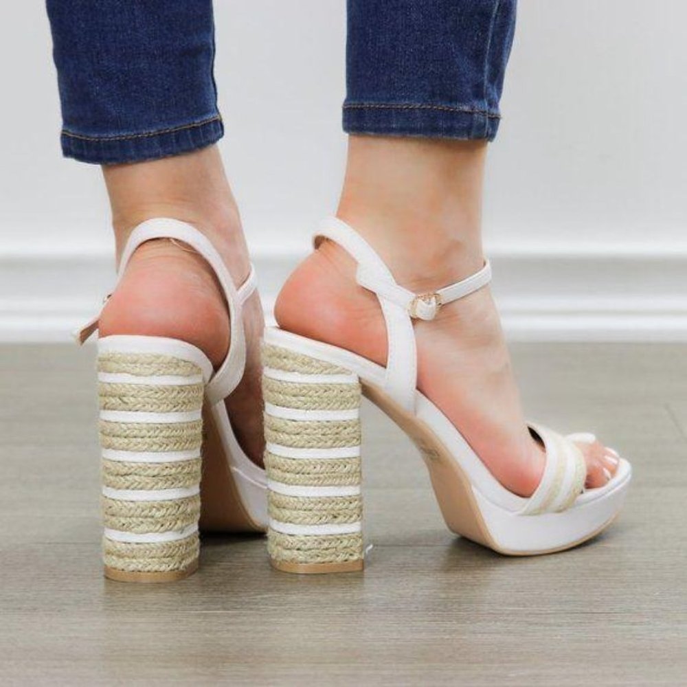 Espadrille Heel White Open Toe Platform Sandal - Picture 3 of 9